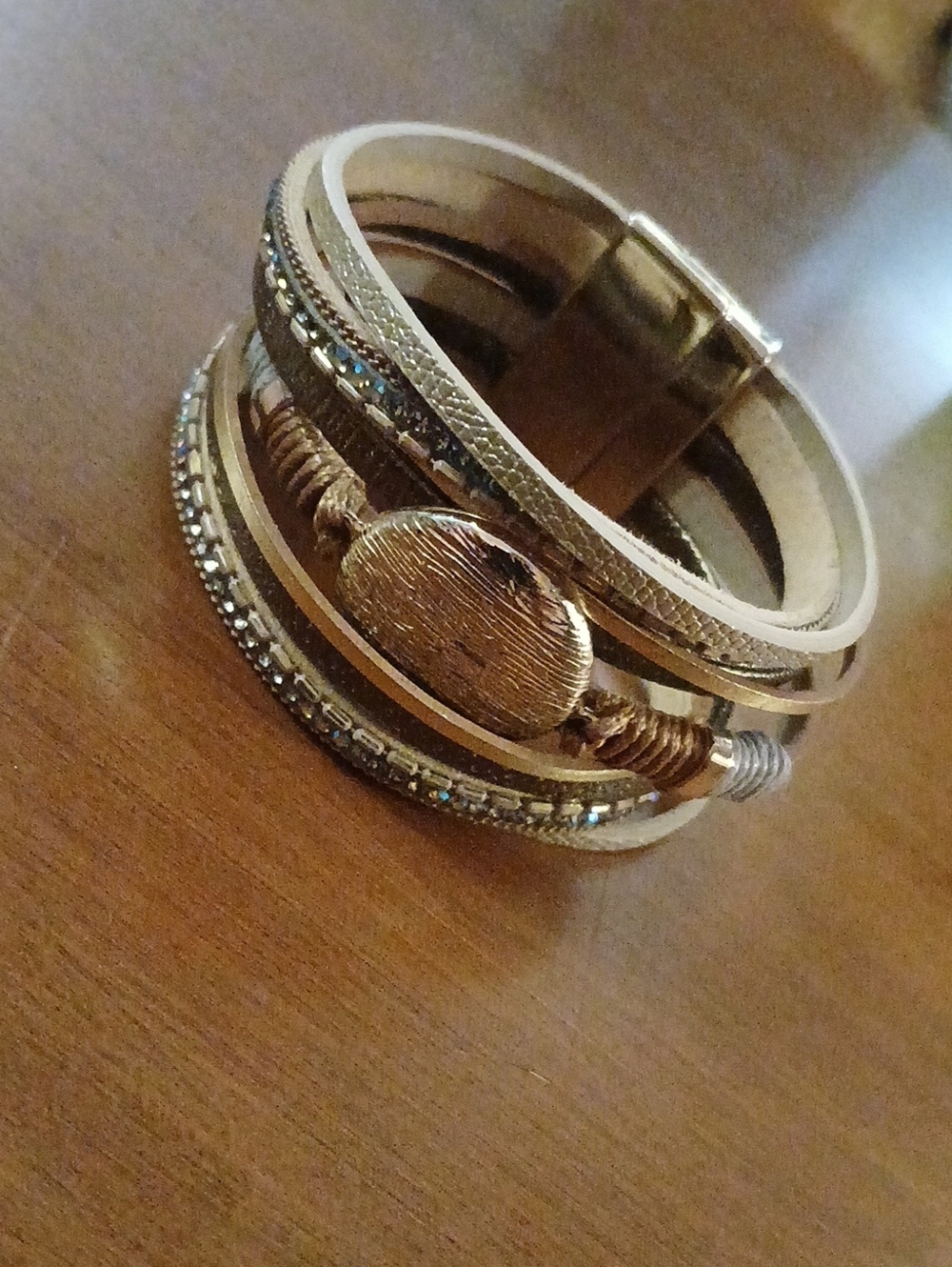 Gold Tone Multi-Row Women’s Bracelet with Textured Accents